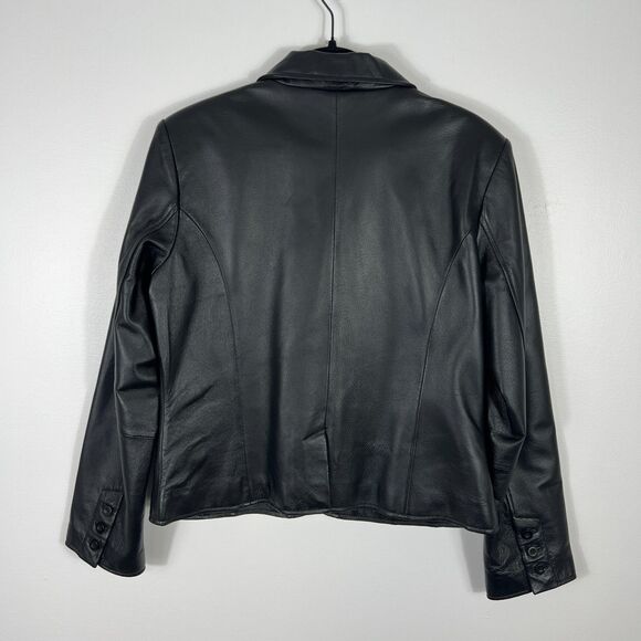 Chadwicks Leather Jacket Womens 12 Black Blazer Button Fitted Biker 90s Y2K - Picture 2 of 16